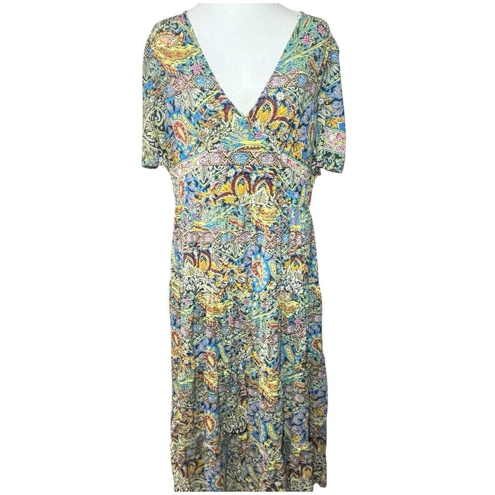 Boho Paisley Maxi Dress V-Neclk Colorful Festival Summer Midi SIze 2XL NWT